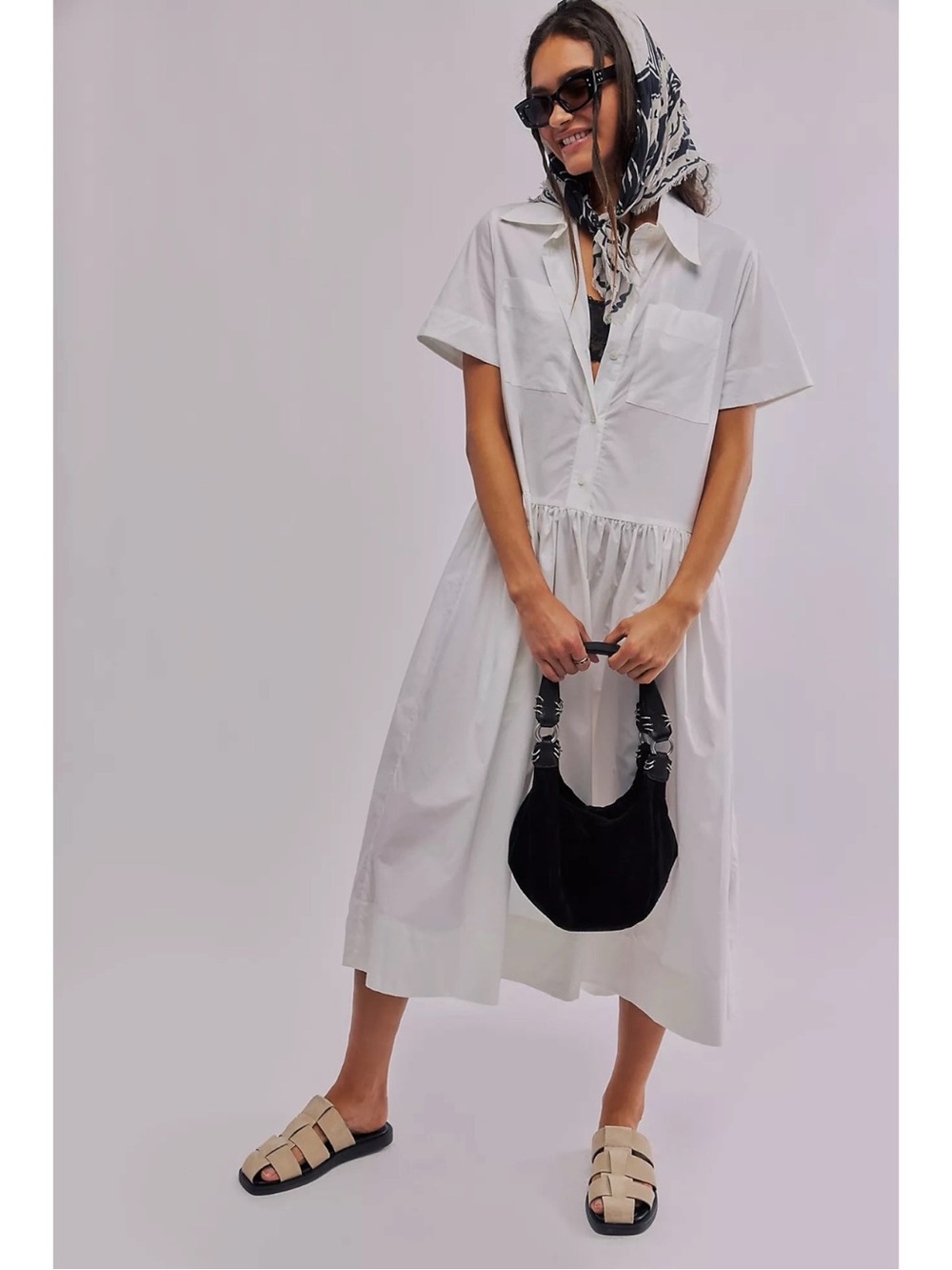 Free People Alohas Bay Midi Poplin Shirt Dress White Size Large Summer Preppy